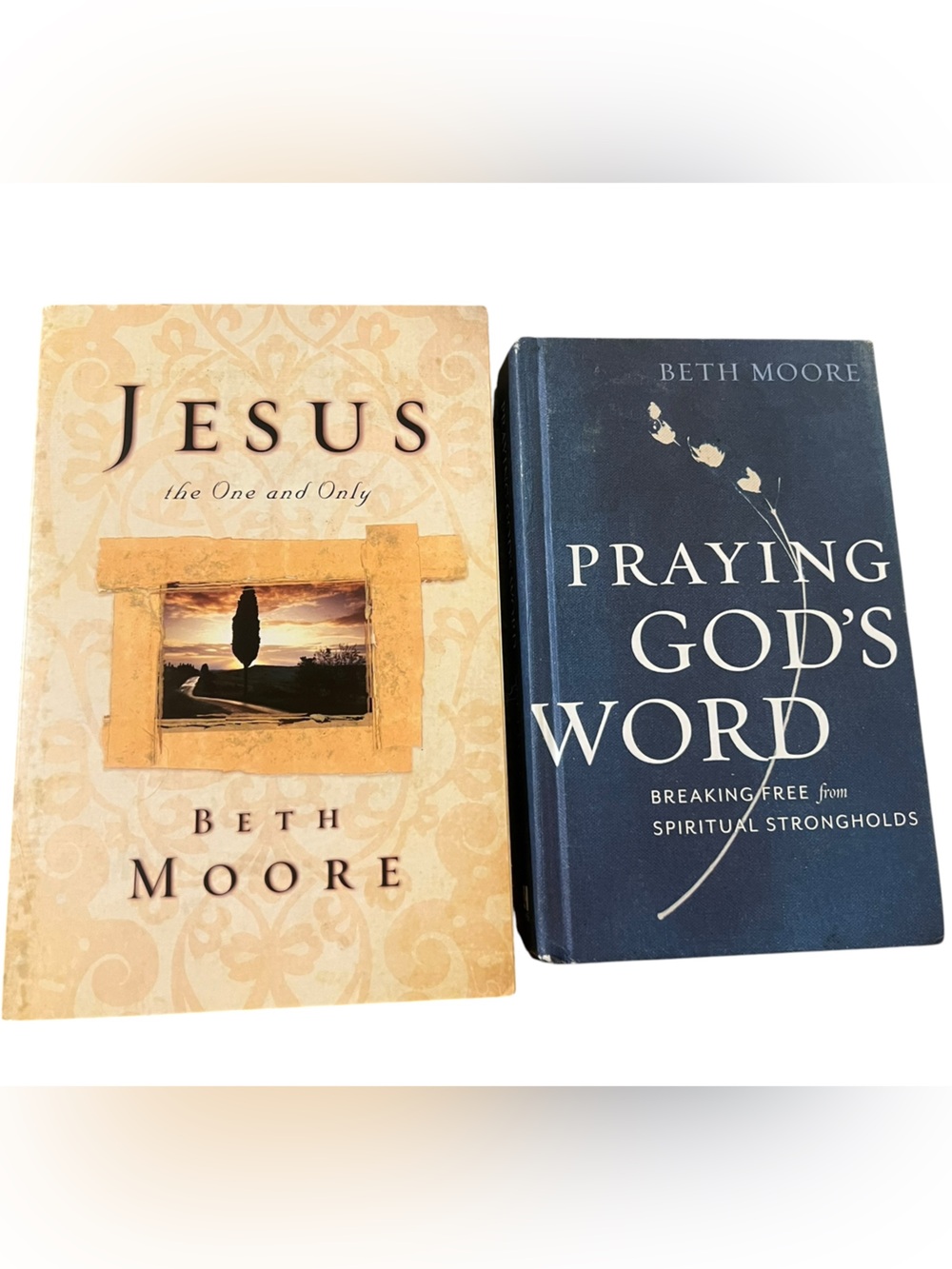 Beth Moore Set: "Jesus: The One and Only" & "Praying God's Word" - Beige & Navy
